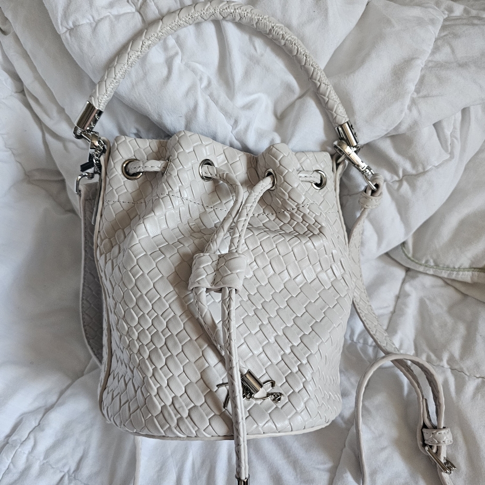 Cream Vegan Leather Bucket Purse